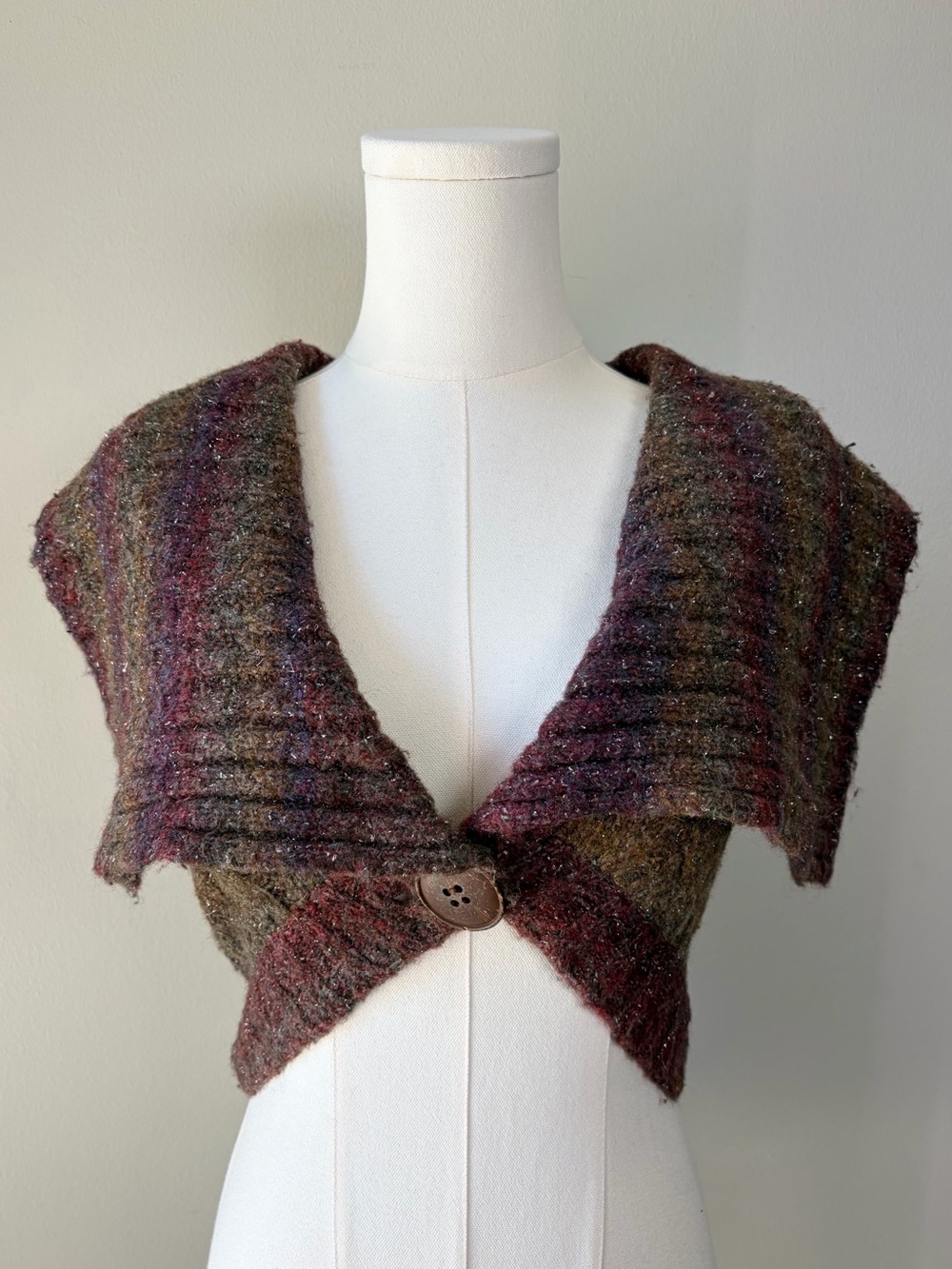 Bebe Y2K Striped Colorful Metallic Knit Cropped Cardigan Sweater Vest Topper